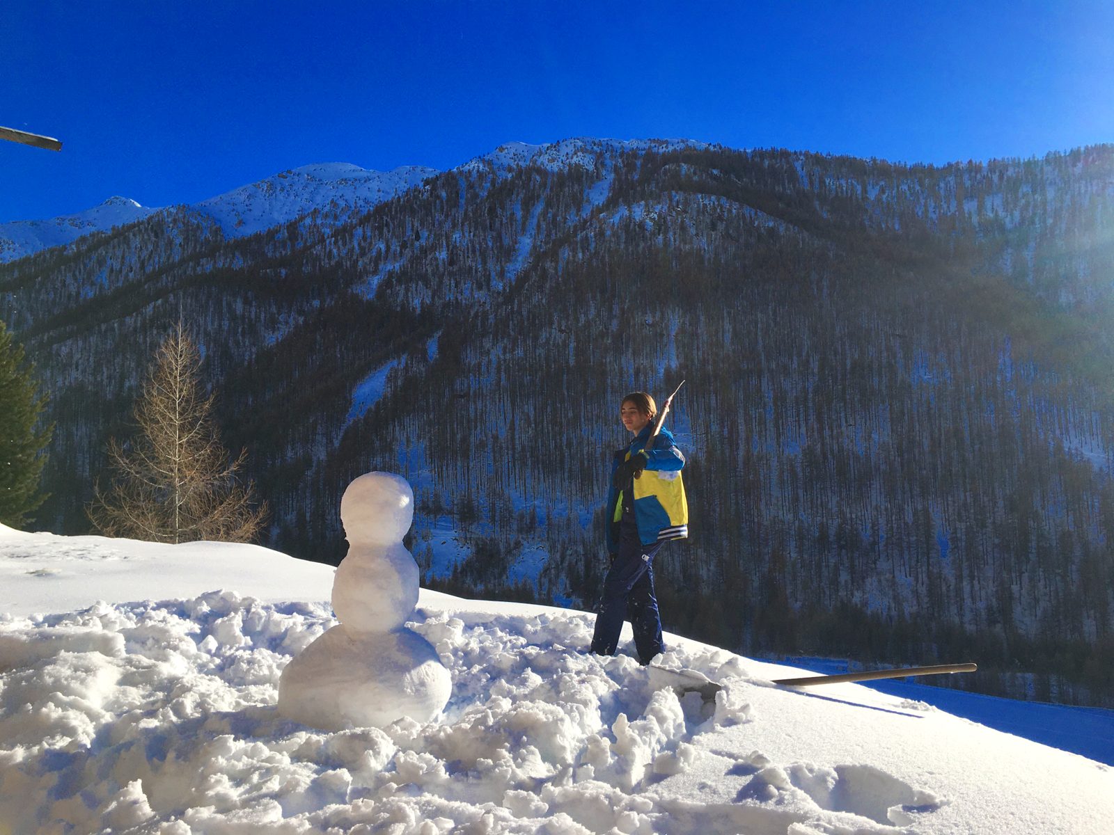 Bonhomme de neige dans le jardin du chalet