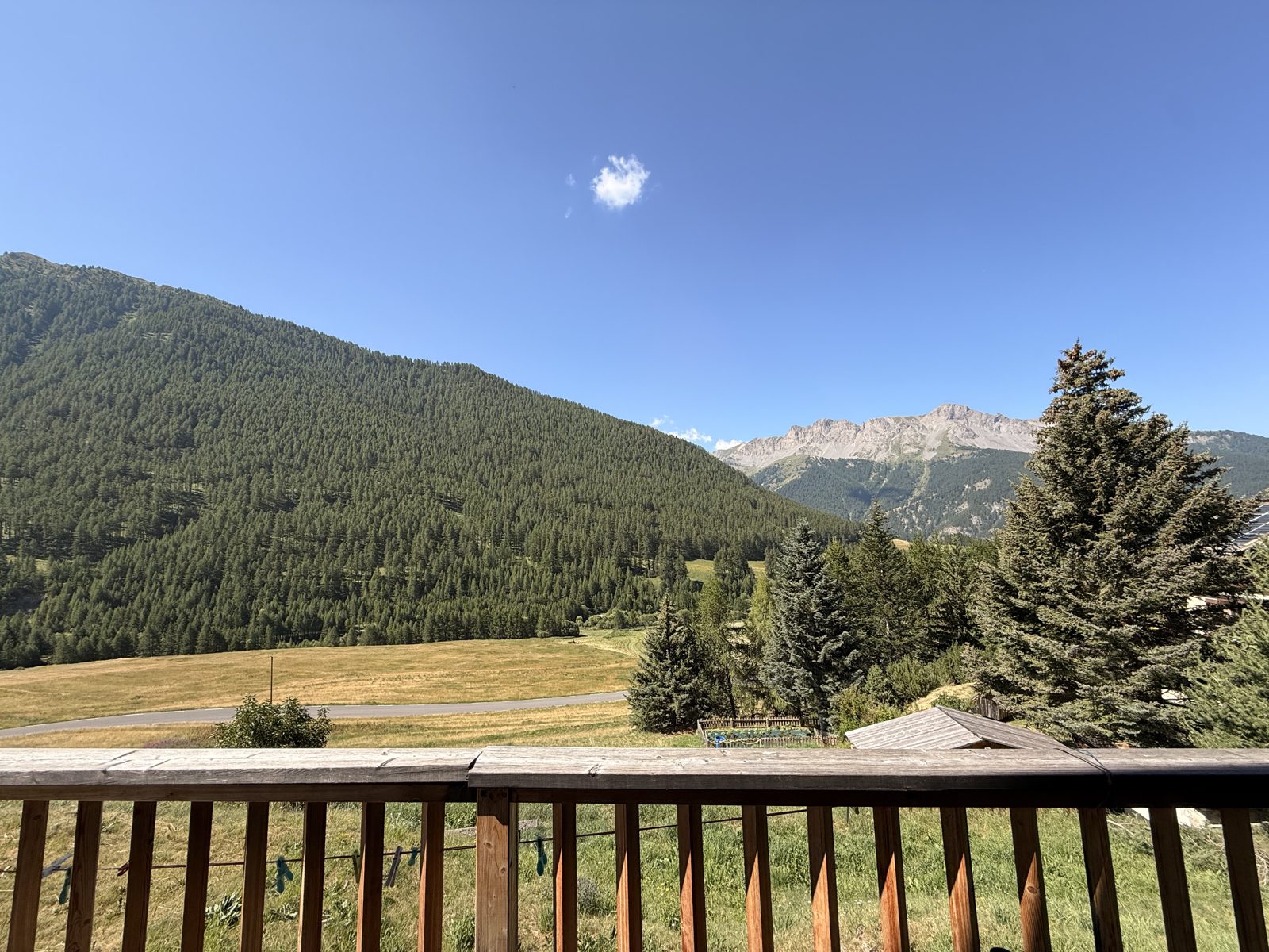 Vue panoramique d'été depuis le balcon du chalet